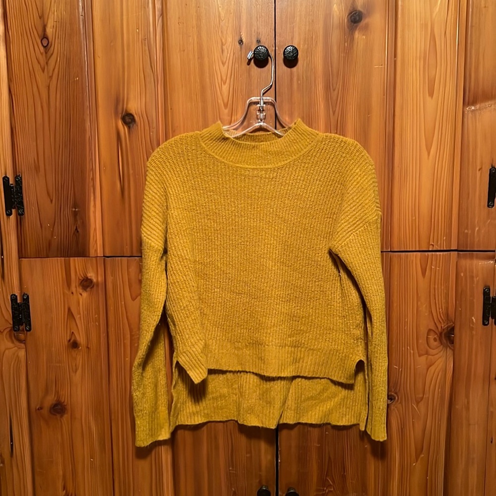 Split Hem Mock Neck Mustard Yellow Sweater - Size S - ambiance apparel